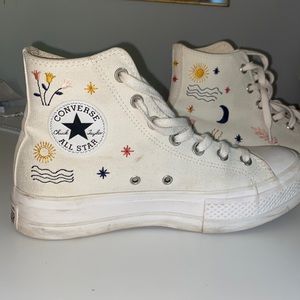 Embroidered high top platform converse